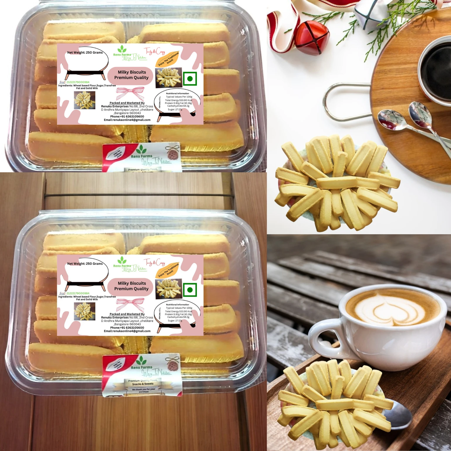 Rens Farms Baked Delight Hand Rolled Premium Milk Cookies Biscuit (250 g)4